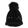 G&S Originals Women's Knit Winter Beanie with Synthetic Fur Pom and Rhinestones - 3 of 4
