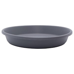 The HC Companies Classic Plastic 12" Round Plant Flower Pot Planter Deep Saucer Drip Tray for Indoor or Outdoor Settings, Fits 14" Pots, Warm Grey - 1 of 1