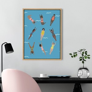 18" x 24" Sylvie Swimmers Framed Canvas by Queenbe Monyei Natural - Kate & Laurel All Things Decor - 1 of 4