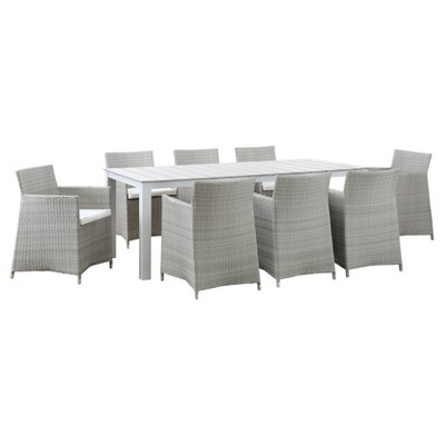 Junction 9pc Rectangle All-Weather Wicker Patio Dining Set - Gray/White - Modway