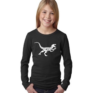 LA Pop Art Girl's Word Art Long Sleeve - Velociraptor - 1 of 4