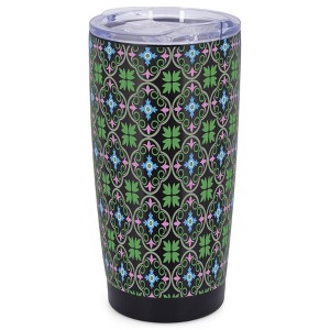 Elanze Designs Green & Pink Moroccan Tile Motif Wrap-Around Design 20 Ounce Stainless Steel On-The-Go Coffee Mug, Thermal Travel Tumbler with Leak - 1 of 4