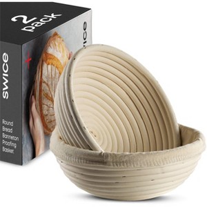 Swice Banneton Sourdough Bread Proofing Basket Set of 2, Round 9" Rattan Baskets with Liners - 1 of 4