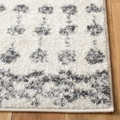 Ivory and Gray Geometric Hand-Knotted Rectangular Area Rug