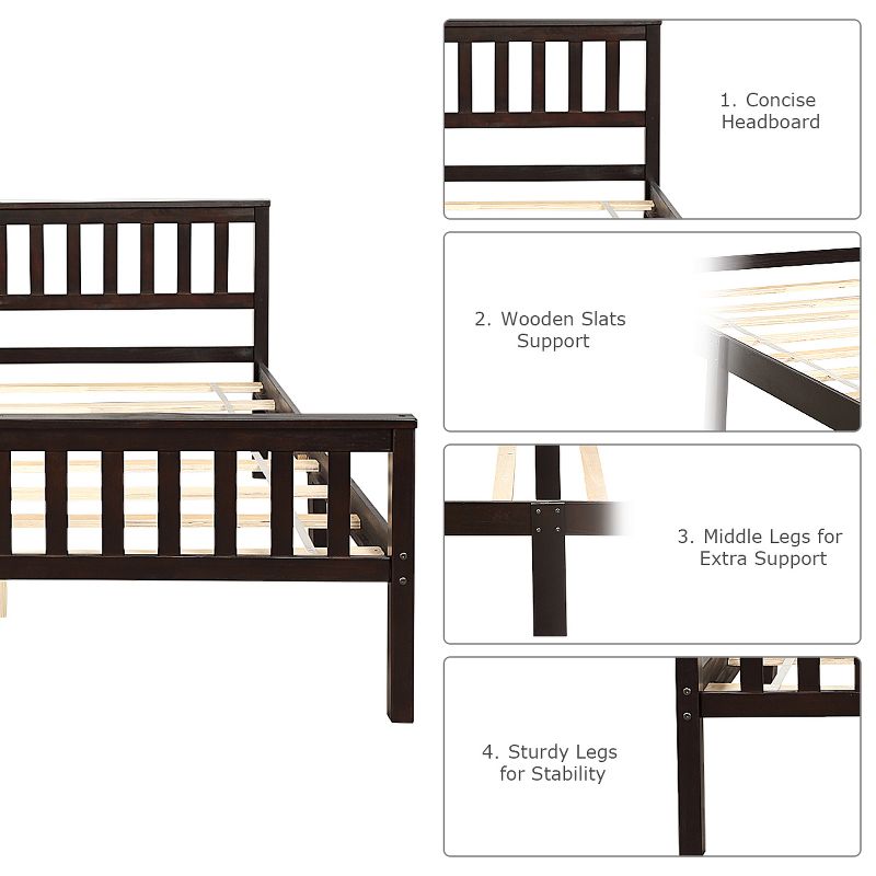 Tangkula Wood Bed Frame Wooden Slat Support Platform w/ Headboard Queen Size, 4 of 10