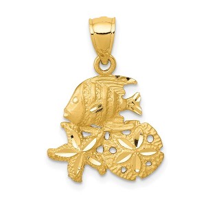 Black Bow Jewelry 14k Yellow Gold Small Satin & Diamond-Cut Sea Life Pendant, 16 x 23mm - 1 of 4