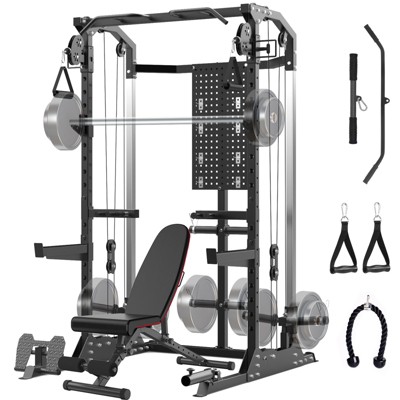 Multi-Function Power Cage, Power Rack with Dual Independent Pulley System, 2000LB Capacity Workout Cage, Squat Rack for Home Gym