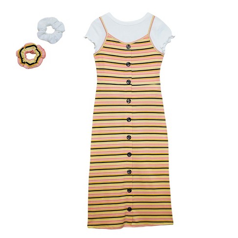 Beautees Stripe Dress with T-Shirt and Scrunchie - image 1 of 3
