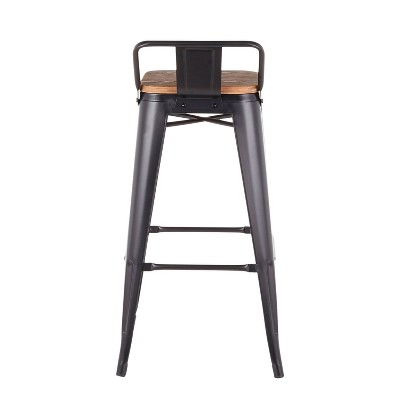 Rustic Industrial Black Metal and Bamboo Swivel Counter Stool, Set of 2