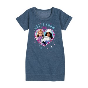 Girls' - Barbie - Holidays & Christmas Graphic Short Sleeve Fleece Dress - 1 of 4