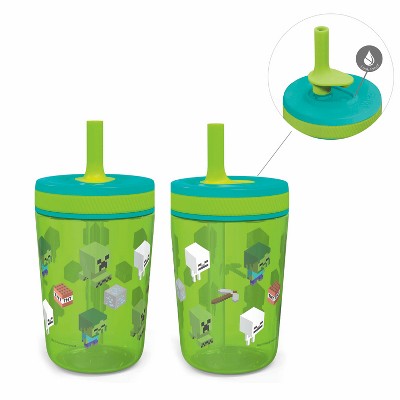 Zak Designs Minecraft 15  ounce Plastic Tumbler with Lid and Straw, Creeper, Ghosts and More, 2-piece set