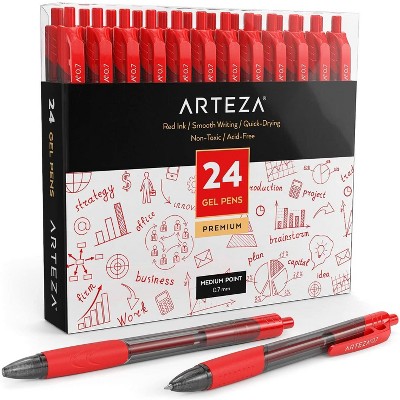 Arteza Retractable Gel Ink Pens Set, Red - Doodle, Draw, Journal - 24 Pack (ARTZ-9224)