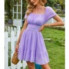 EXLURA Women's 2025 Summer Short Puff Sleeve Casual Short Mini Dresses Tie Back Square Neck A-Line Sundress - 3 of 4