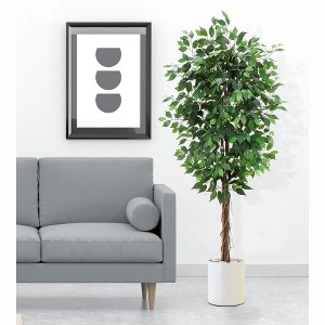 4FT/5FT/6FT Artificial Ficus Tree with Natural Wood Trunk - 1 of 4