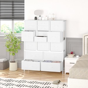COZONY 15-Drawer Fabric Tall Dresser with Wood Top & Sturdy Metal Frame, Wood Grain Print — Storage Chest for Bedroom, Living Room & Hallway - 1 of 4