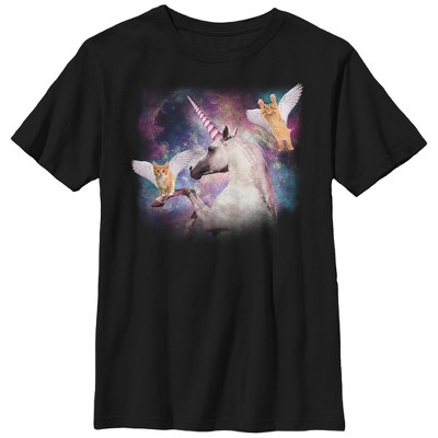 Boy's Lost Gods Unicorn And Flying Cats In Space T-shirt : Target