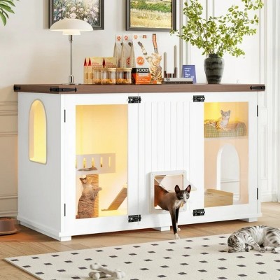 LunaLulinlk white Cat Litter Box Fence, Double Hidden Litter Box Furniture for 2 Cats