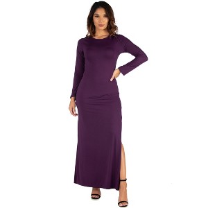 24seven Comfort Apparel Long Sleeve Side Slit Fitted Black Maxi Dress - 1 of 4