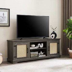 NicBex TV Stand for 70 Inch TV with 2 Natural Rattan Cabinets,TV Entertanment Center with 2 Storage Shelves,TV Console Table for Living Room,Grey - 1 of 4