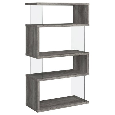 Zigzag Contemporary 63" Gray Wood Bookcase with Glass Panels