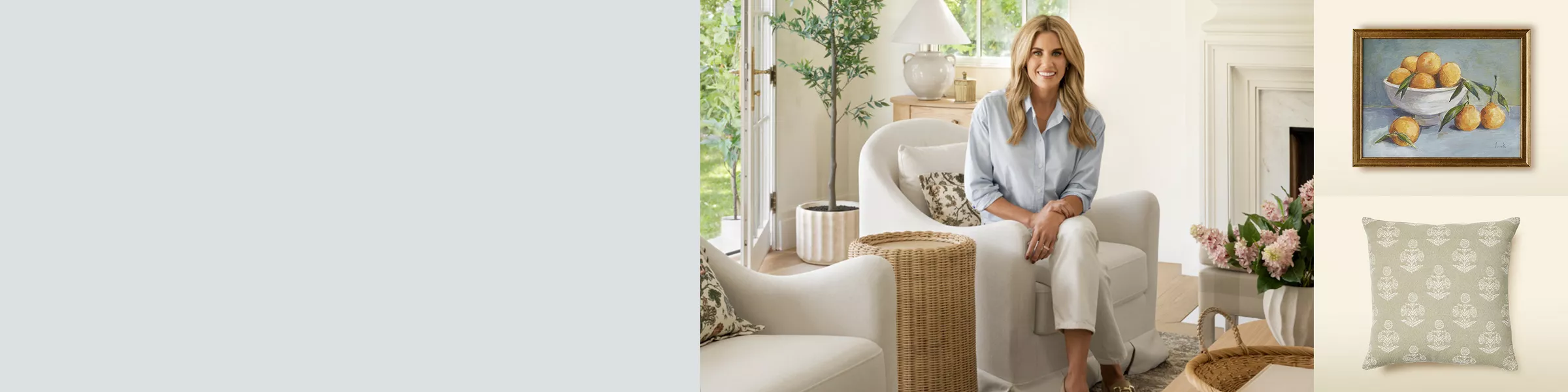 Shea McGee sitting in accent chair