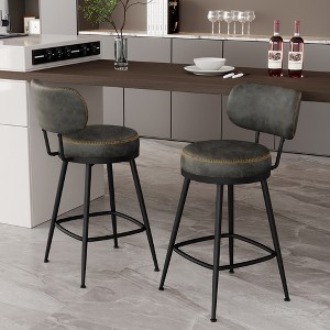 Vipbear Bar Stools Set of 2, Faux Leather 26" H Swivel Counter Height Barstools with Back, Mid Century Modern Bar Stools with Stylish Stitching, Black - 1 of 4