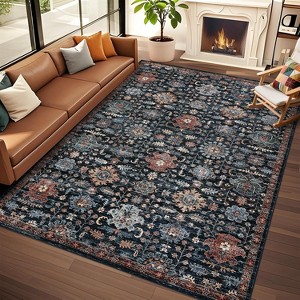 Living Room Rug, Soft Vintage Washable Area Rug Boho Low Pile Non-Slip Large Rug Farmhouse Indoor Floor Carpet - 1 of 4