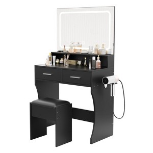 Vanity Desk with LED Mirror, Small Makeup Vanity Set with 2 Drawers, Cushioned Stool & 3 Light Modes, Modern Dressing Table for Bedroom - 1 of 4