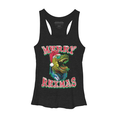 Women's Design By Humans Merry RexMas T Rex Christmas Dinosaur By MudgeStudios Racerback Tank Top