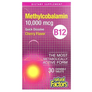 Natural Factors B12 Methylcobalamin, Cherry, 10,000 mcg, 30 Chewable Tablets - 1 of 3