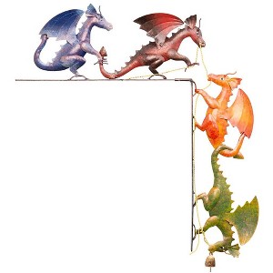 Wind & Weather Handcrafted Colorful Metal Dragons Door/Window Crawler - 1 of 4