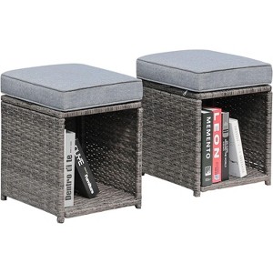 SUGOLD 2 Pieces Outdoor Patio Ottoman, All Weather Rattan Wicker Ottoman Set, Outdoor Footstool Footrest Seat with Removable Cushions Storage Space, - 1 of 1
