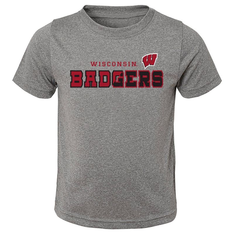 NCAA Wisconsin Badgers Boys&#39; Heather Gray Poly T-Shirt, 1 of 2