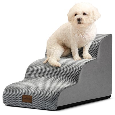PetSafe Curved Dog Stairs – Foam Ramp for Small Pets, Non-Slip Ladder for Bed & Sofa with Waterproof Cover