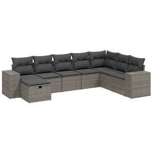 vidaXL 8 Piece Patio Sofa Set with Cushions Gray Poly Rattan - without storage - 1 of 4