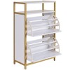 VECELO Shoe Storage Cabinet with 2 Flip Entryway Modern Slim Hidden Freestanding Organizer with Metal Legs, White - 2 of 4