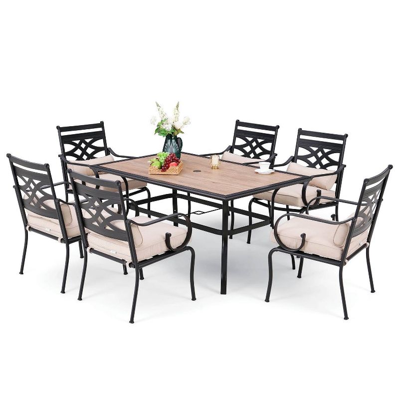 7pc Outdoor Dining Set with Faux Wood Table &#38; Umbrella Hole - Captiva Designs, 1 of 22