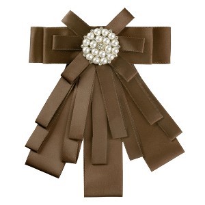 Allegra K Women's Pre-tied Pin Brooch Ribbon Beads Party Bowknot Bow Tie - 1 of 4