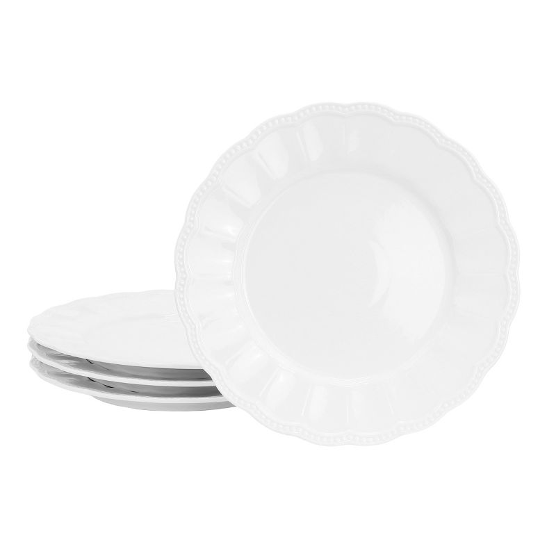 Hometrends Ultra Durable 4 Piece 10.5 Inch Fine Ceramic Embossed Dinner Plate Set in White, 1 of 6