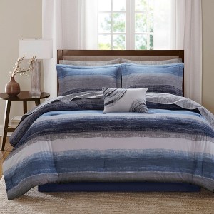 Gracie Mills Ianne Modern Watercolor Stripe Comforter Set with Cotton Bed Sheets - 1 of 4