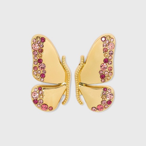 Set of 3 Gold Tone Earrings Featuring Butterfly and Flower Studs -  Approximately 0.2-0.5 L, 261581