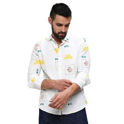 Campus Sutra Men Men's Chalk White Butterfly Pine Shirt