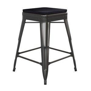 Emma and Oliver Set of Four Backless Metal Stools with All-Weather Poly Resin Seats for Indoor Use Only - 1 of 4