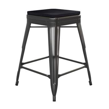 Emma and Oliver Set of Four Backless Metal Stools with All-Weather Poly Resin Seats for Indoor Use Only