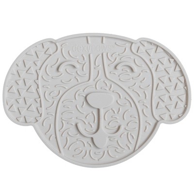 Dexypaws: Enrichment Lick Mat: White Dog Head, Grooved Dog Feeding Pad