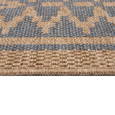 Navy and Beige Diamond Border Indoor/Outdoor Rug