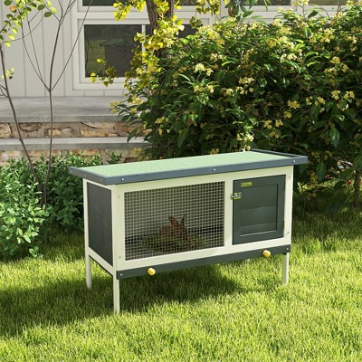 Black and White Wooden Rabbit Hutch with Pull-Out Tray