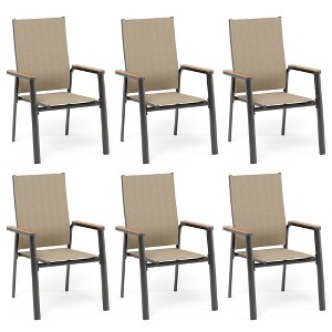 Captiva Designs Outdoor Dining Aluminum Chairs with Quick-dry Textilene & Wood-like Armrests - 1 of 4