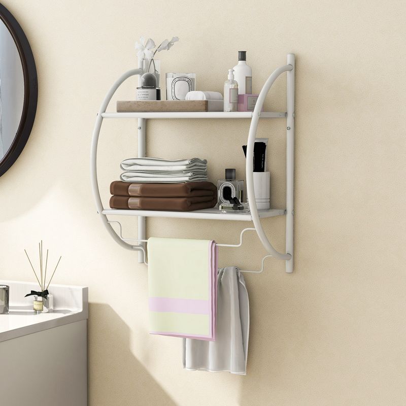 Costway Wall Mounted Bathroom Shelf with 2 Tier Bathroom Towel Rack 2 Towel Bars for Hotel White/Sliver, 2 of 11