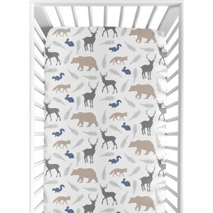 Sweet Jojo Designs Gender Neutral Unisex Baby Fitted Crib Sheet Woodland Animals Taupe Blue Grey - 1 of 4